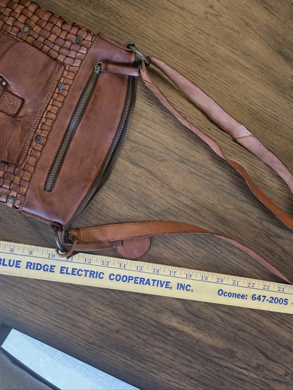 Woven Leather Crossbody Bag - Tan